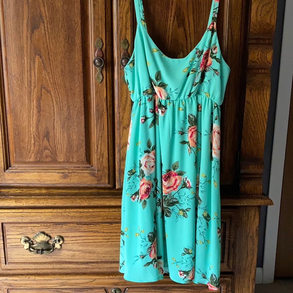 mint green floral mini dress